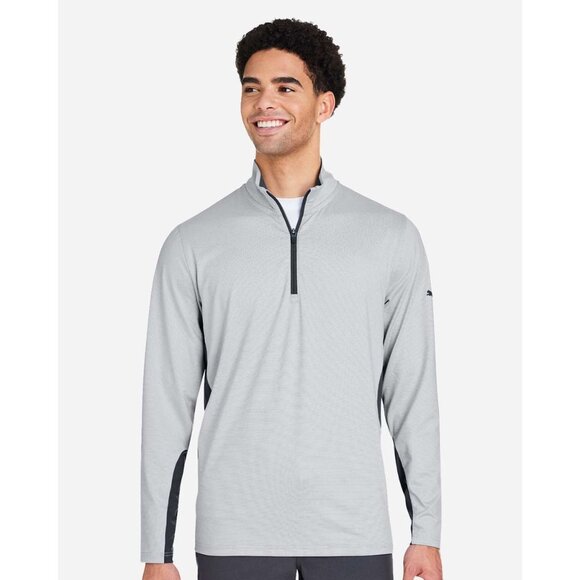 PUMA Men's Mesa Stripe Quarter-Zip Pullover Size M In Black/Bright White - Picture 1 of 8